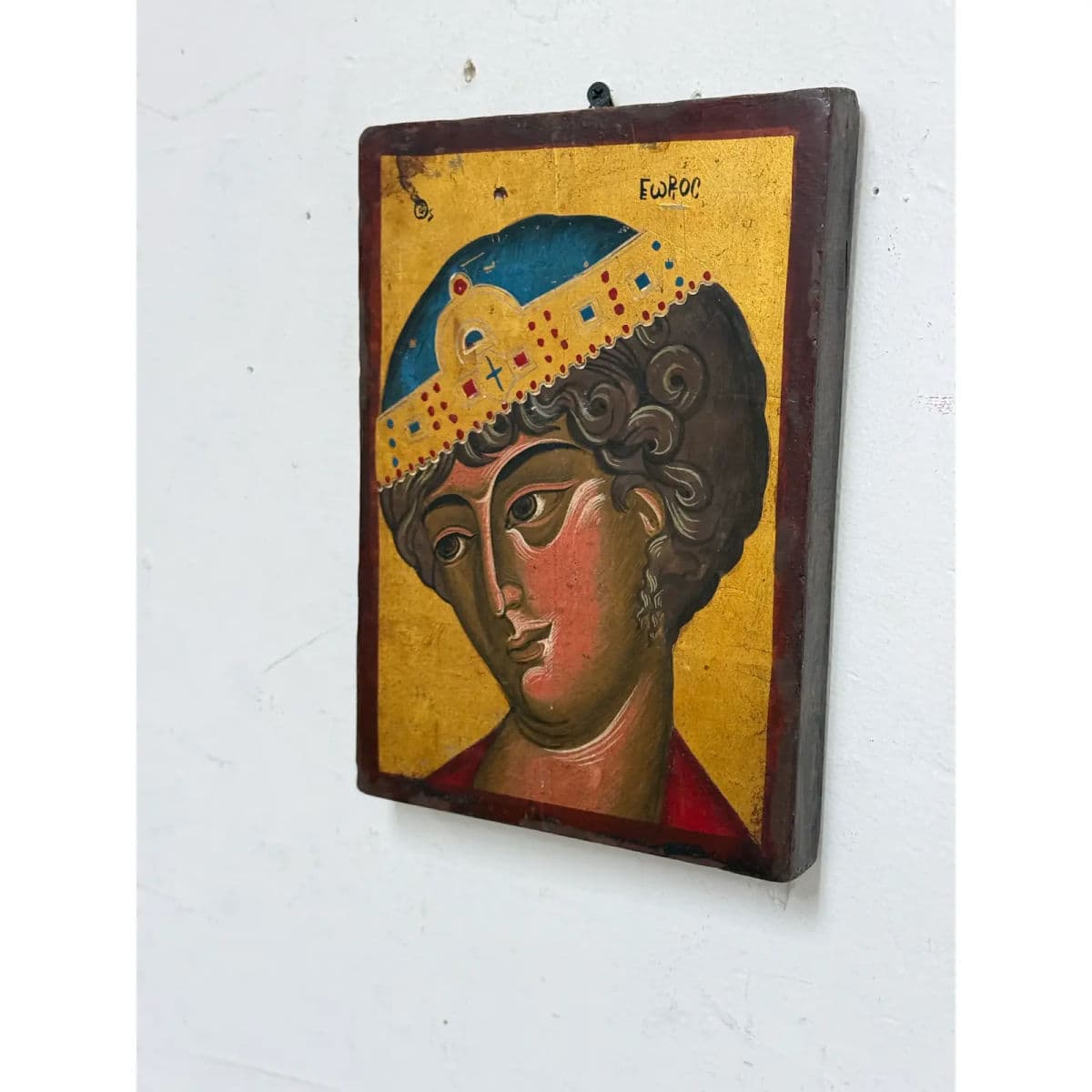 Greek Orthodox Painted Saint George the Wonder Worker on Wood, Signed - Thumbnail 7