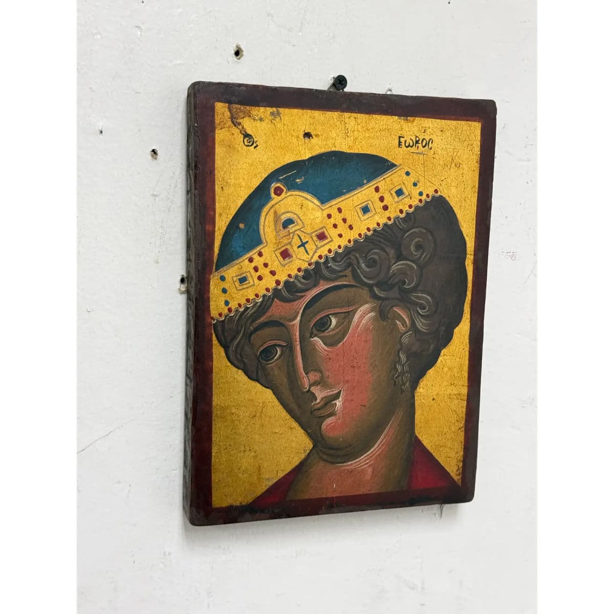 Greek Orthodox Painted Saint George the Wonder Worker on Wood, Signed - Thumbnail 8