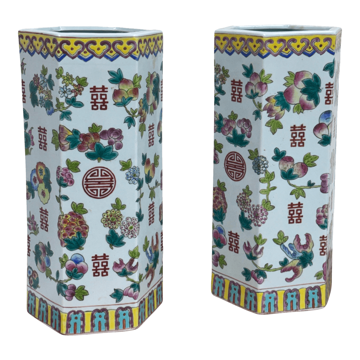 Chinese Famille Rose Double Happiness Vessels, Pair - Thumbnail 2