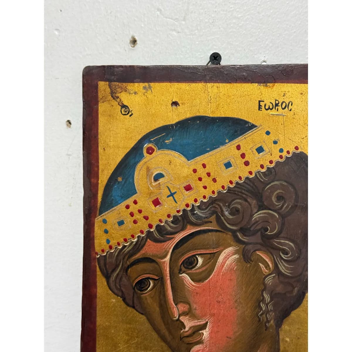 Greek Orthodox Painted Saint George the Wonder Worker on Wood, Signed - Thumbnail 11