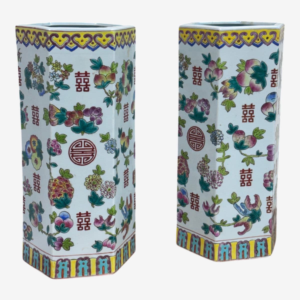 Chinese Famille Rose Double Happiness Vessels, Pair - Image 1