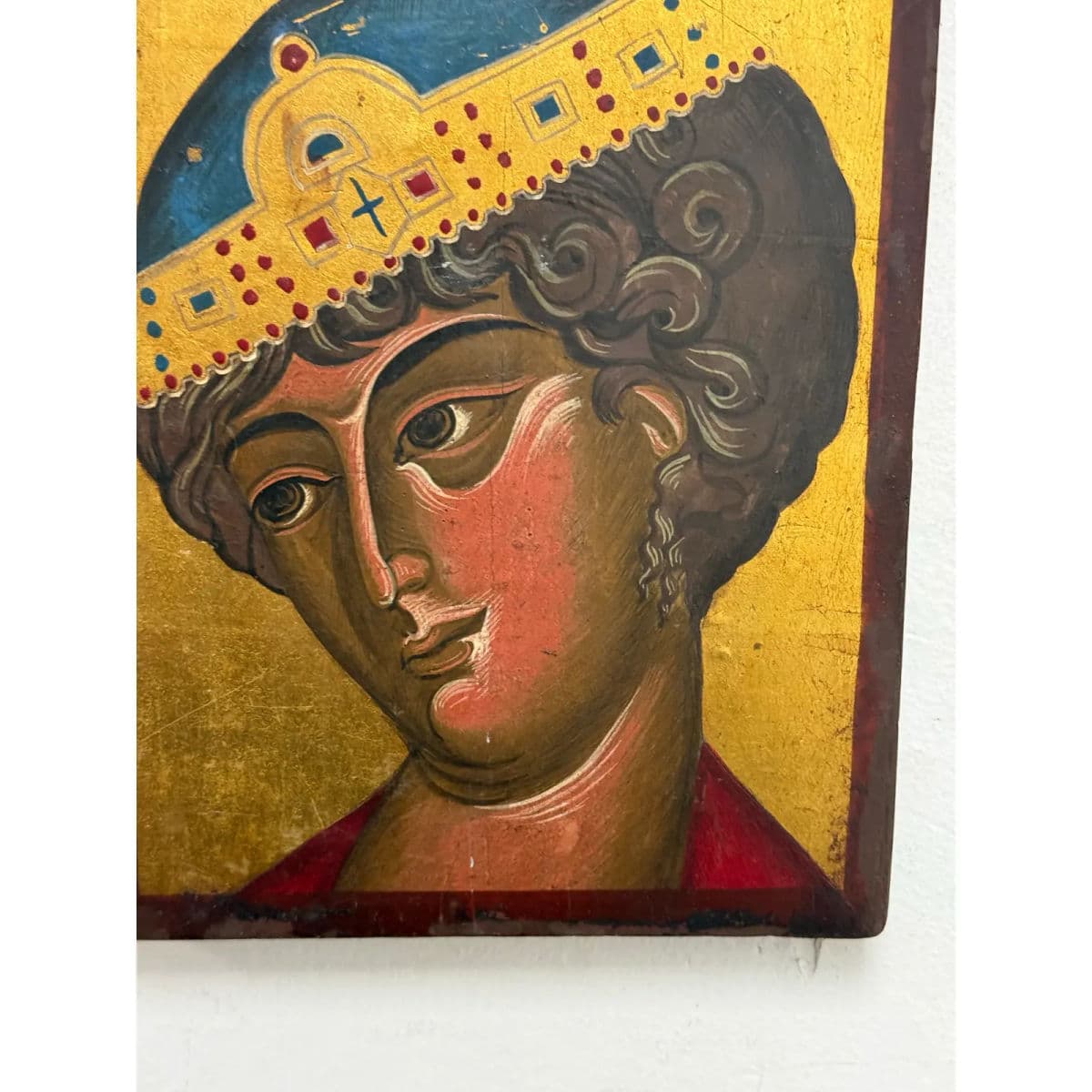 Greek Orthodox Painted Saint George the Wonder Worker on Wood, Signed - Thumbnail 3