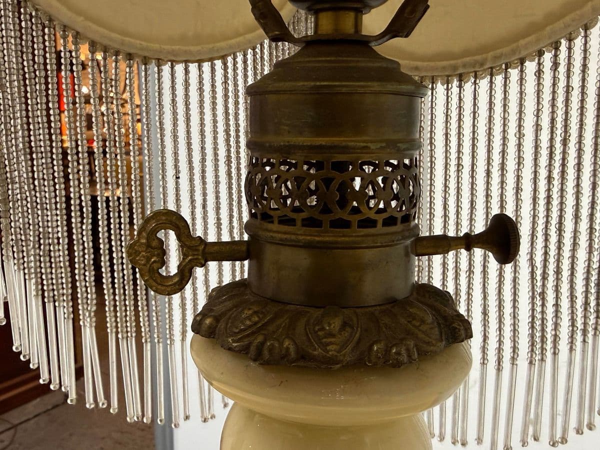 Vintage Porcelain Table Lamp With Victorian Beaded Fringe Lamp Shade - Thumbnail 9