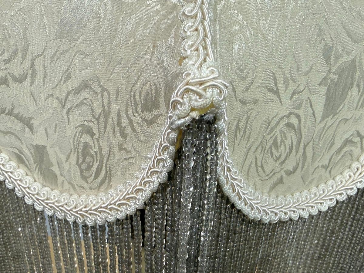 Vintage Porcelain Table Lamp With Victorian Beaded Fringe Lamp Shade - Thumbnail 7