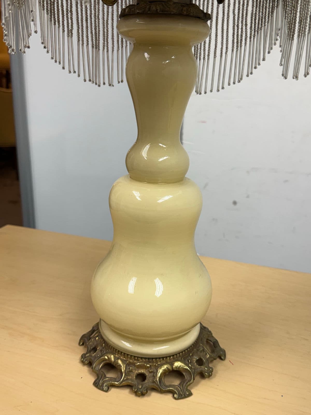 Vintage Porcelain Table Lamp With Victorian Beaded Fringe Lamp Shade - Thumbnail 10