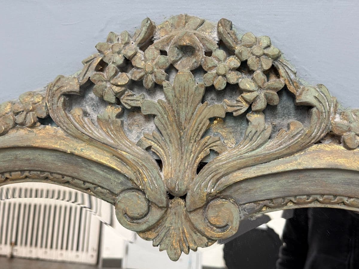 Antique French Style Distressed + Ornate Trumeau Mirror - Thumbnail 9