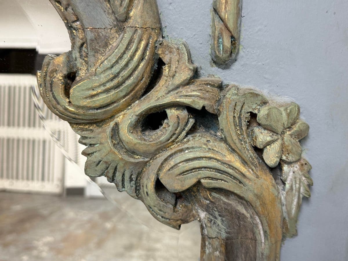 Antique French Style Distressed + Ornate Trumeau Mirror - Thumbnail 7