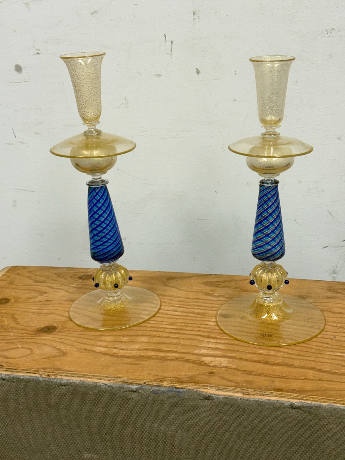 La Fenice Murano Glass Filigrana Candle Holders, Pair - Thumbnail 4