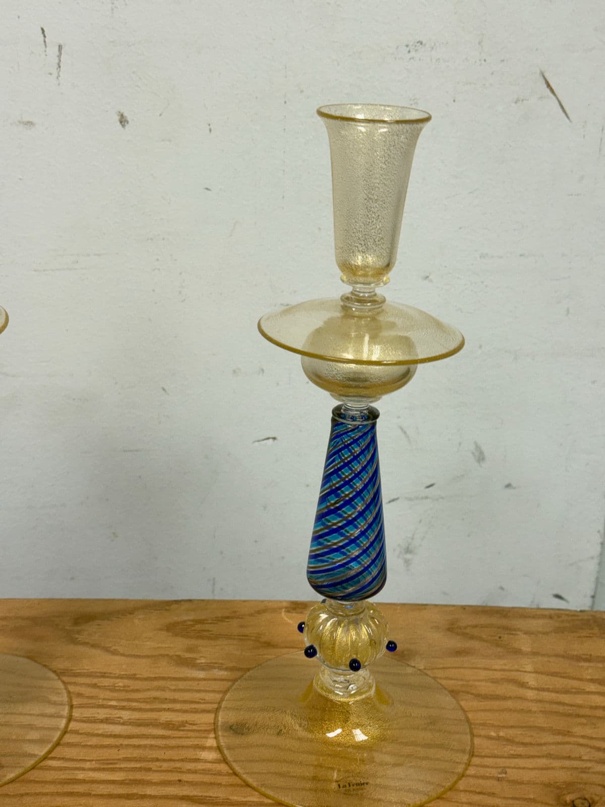 La Fenice Murano Glass Filigrana Candle Holders, Pair - Thumbnail 3