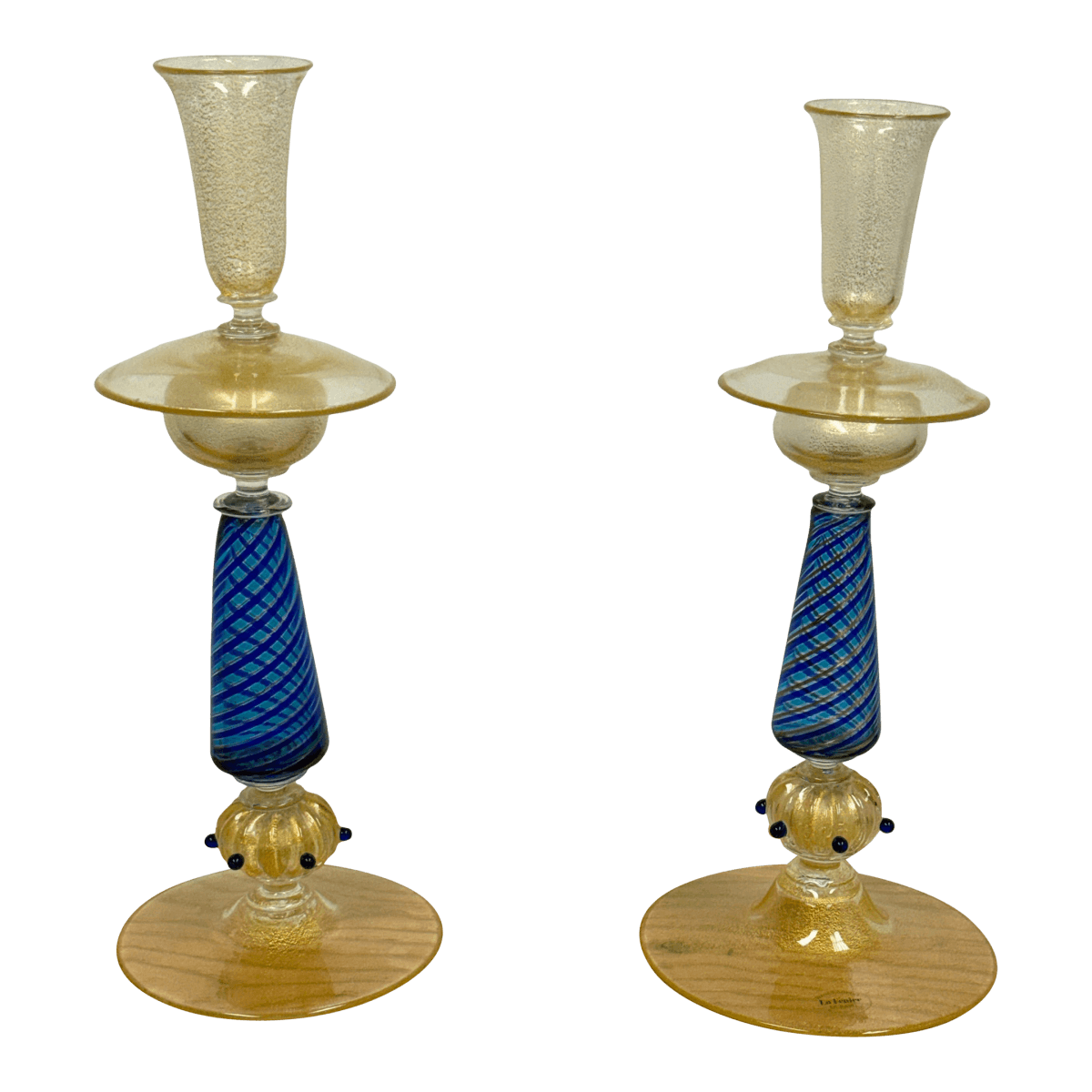 La Fenice Murano Glass Filigrana Candle Holders, Pair - Thumbnail 2