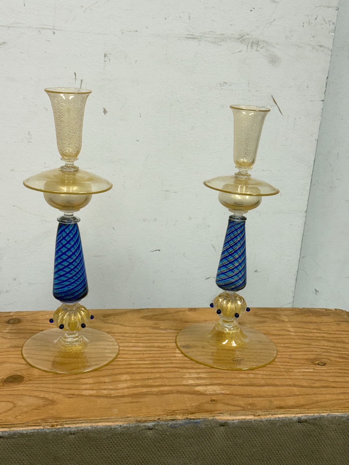 La Fenice Murano Glass Filigrana Candle Holders, Pair - Thumbnail 6