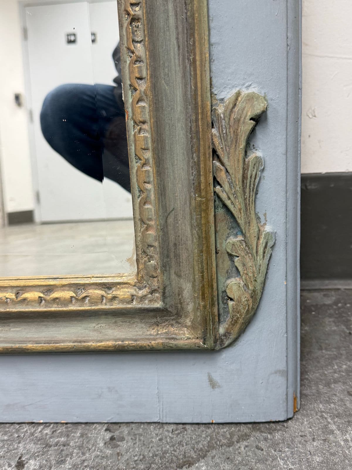 Antique French Style Distressed + Ornate Trumeau Mirror - Thumbnail 11