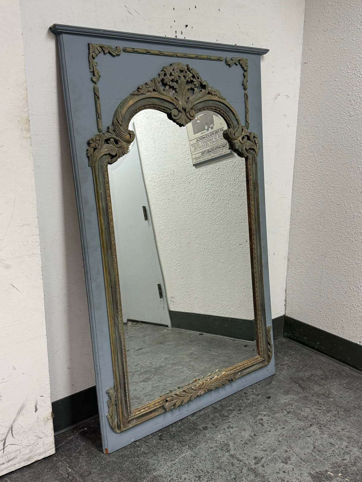 Antique French Style Distressed + Ornate Trumeau Mirror - Thumbnail 3