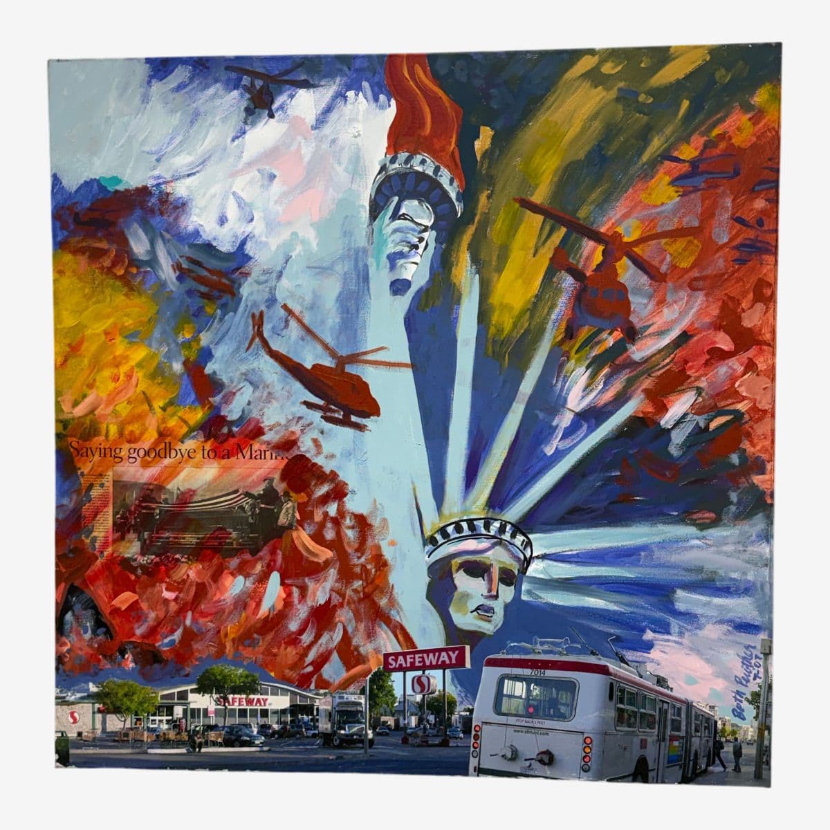 Circa 2007 Beth Pewther's "Revisiting Liberty; Saying Goodby" Mixed Media Artwork, Signed - Image 1