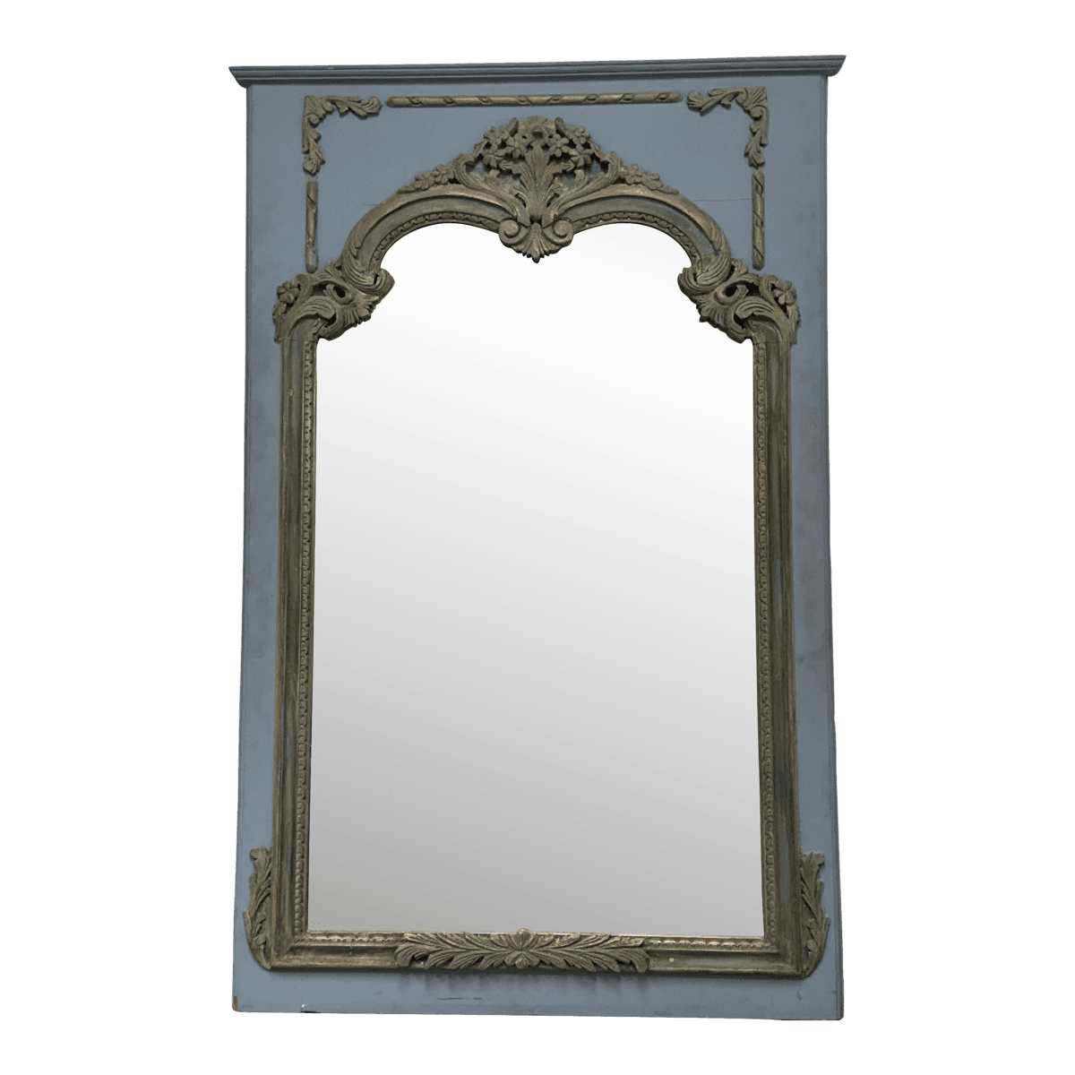 Antique French Style Distressed + Ornate Trumeau Mirror - Thumbnail 2