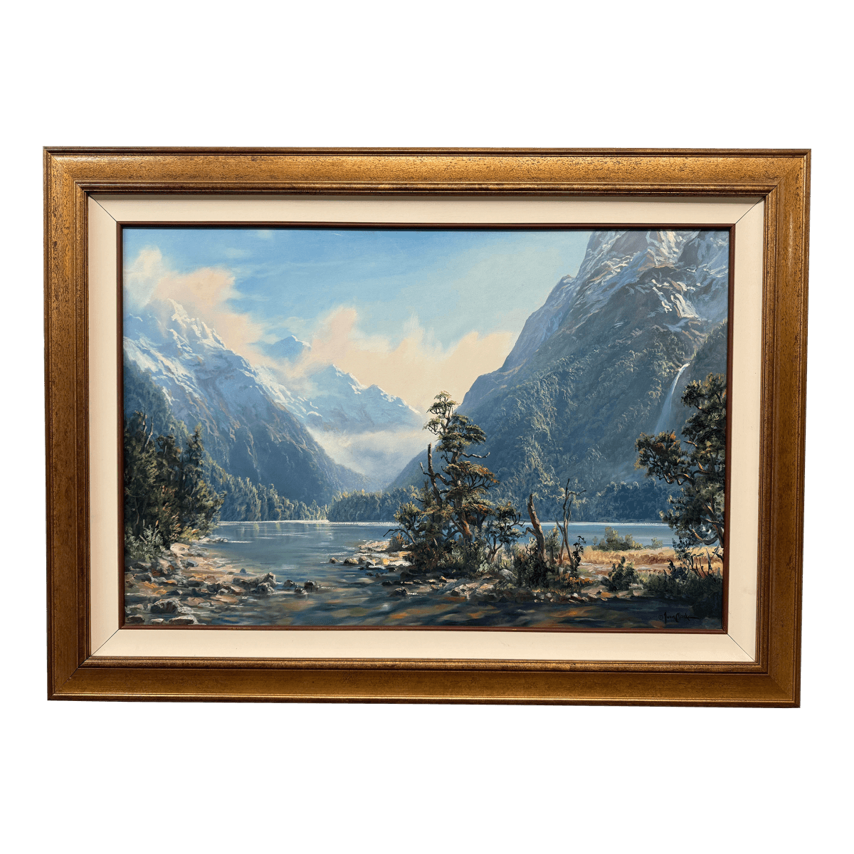 Ivan Clarke "Mountain Landscape With Lake" Original Oil Painting - Thumbnail 2