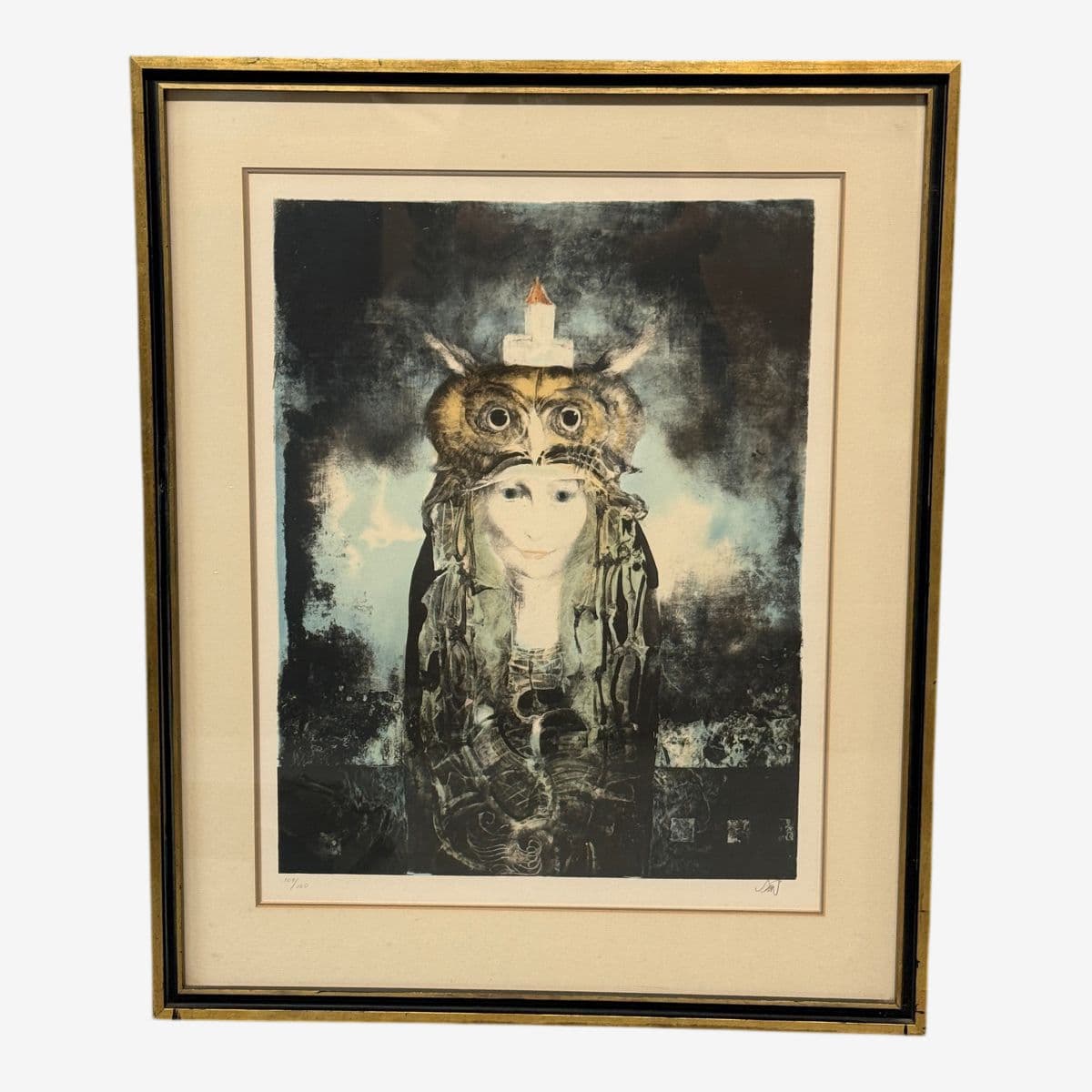 Endre Szasz "Portrait of an Owl Woman" Aquatint Artwork - Image 1