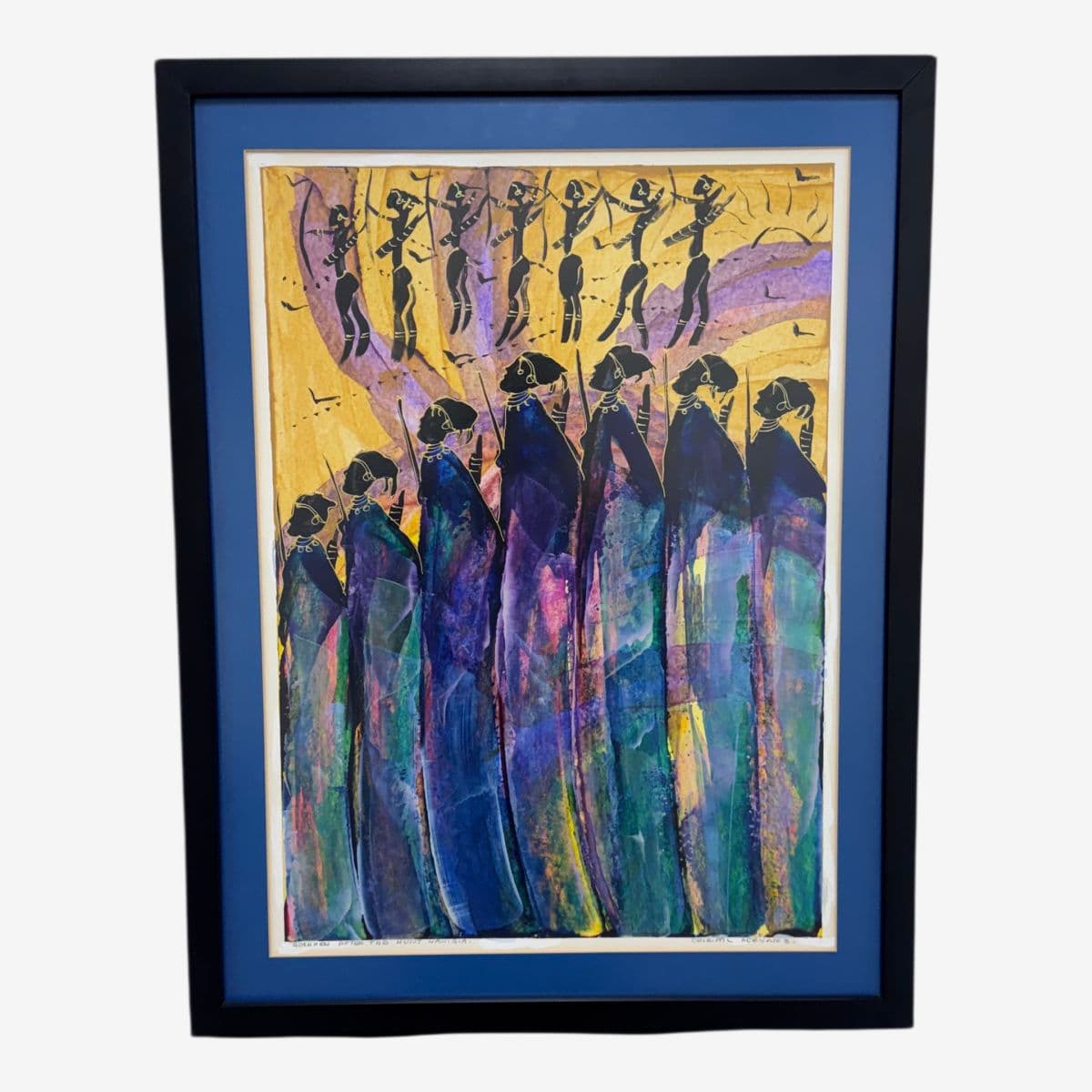 David N'lala of Namibia Modernist Expressionism Acrylics on Paper, Framed - Image 1