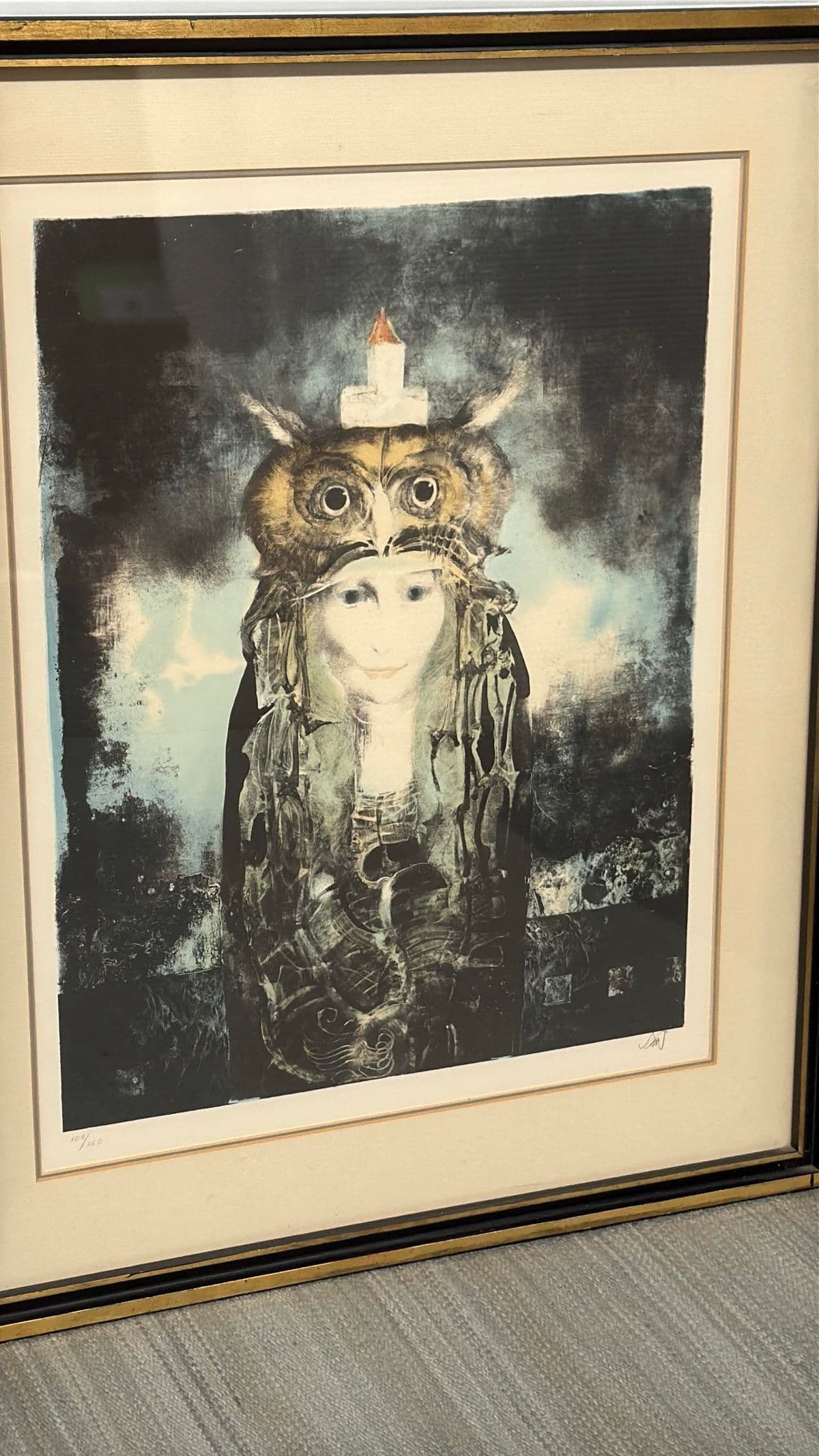 Endre Szasz "Portrait of an Owl Woman" Aquatint Artwork - Thumbnail 5