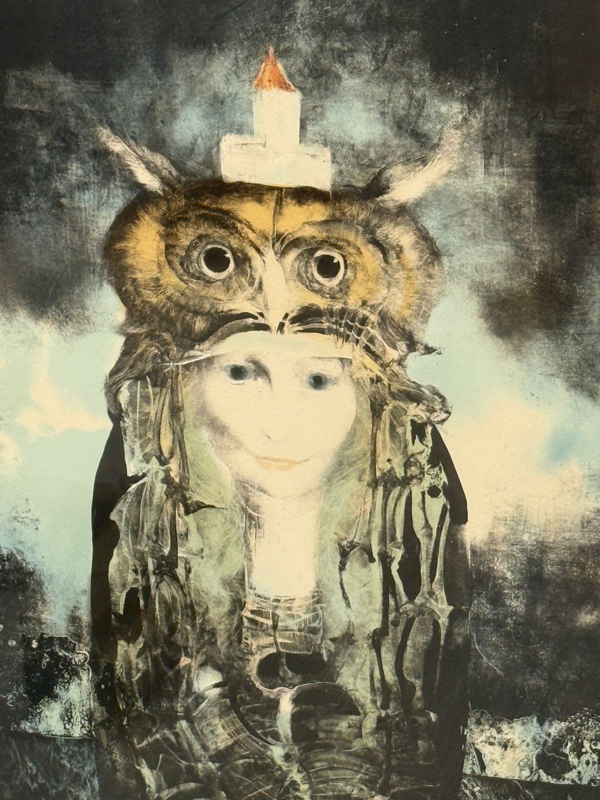 Endre Szasz "Portrait of an Owl Woman" Aquatint Artwork - Thumbnail 4