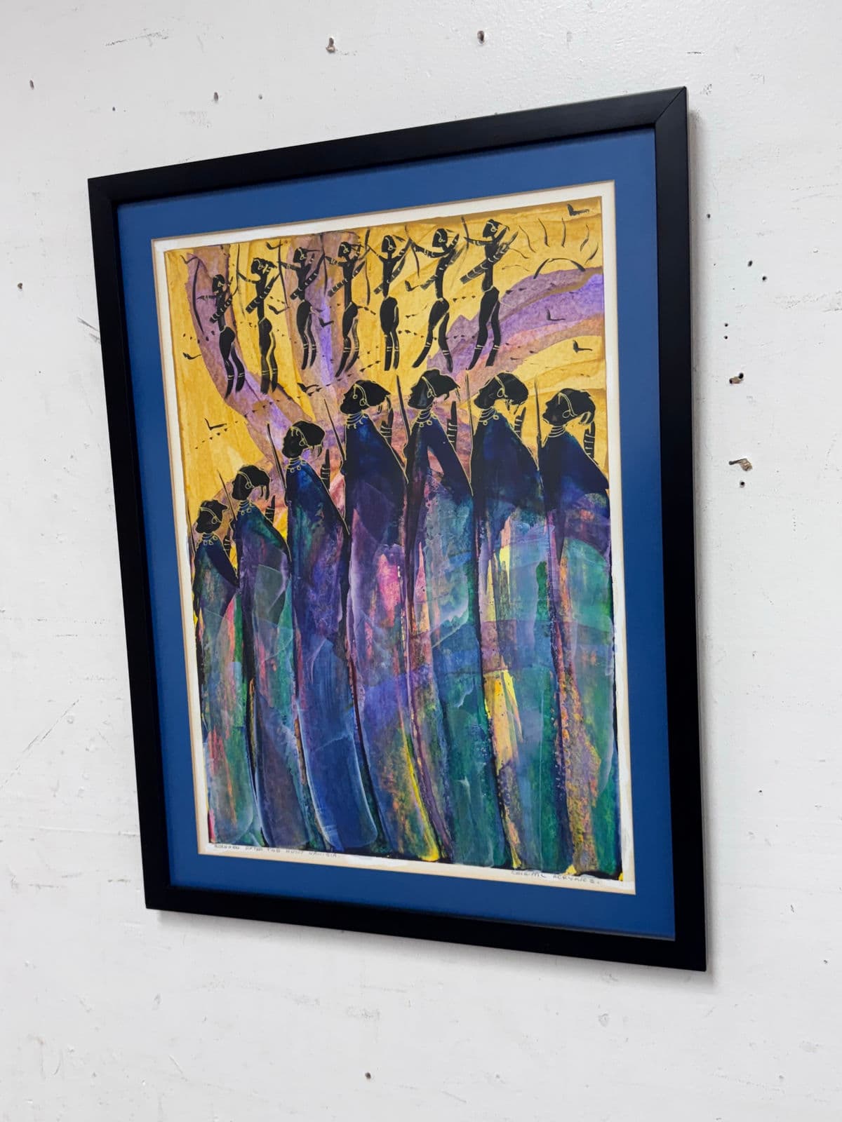 David N'lala of Namibia Modernist Expressionism Acrylics on Paper, Framed - Thumbnail 3