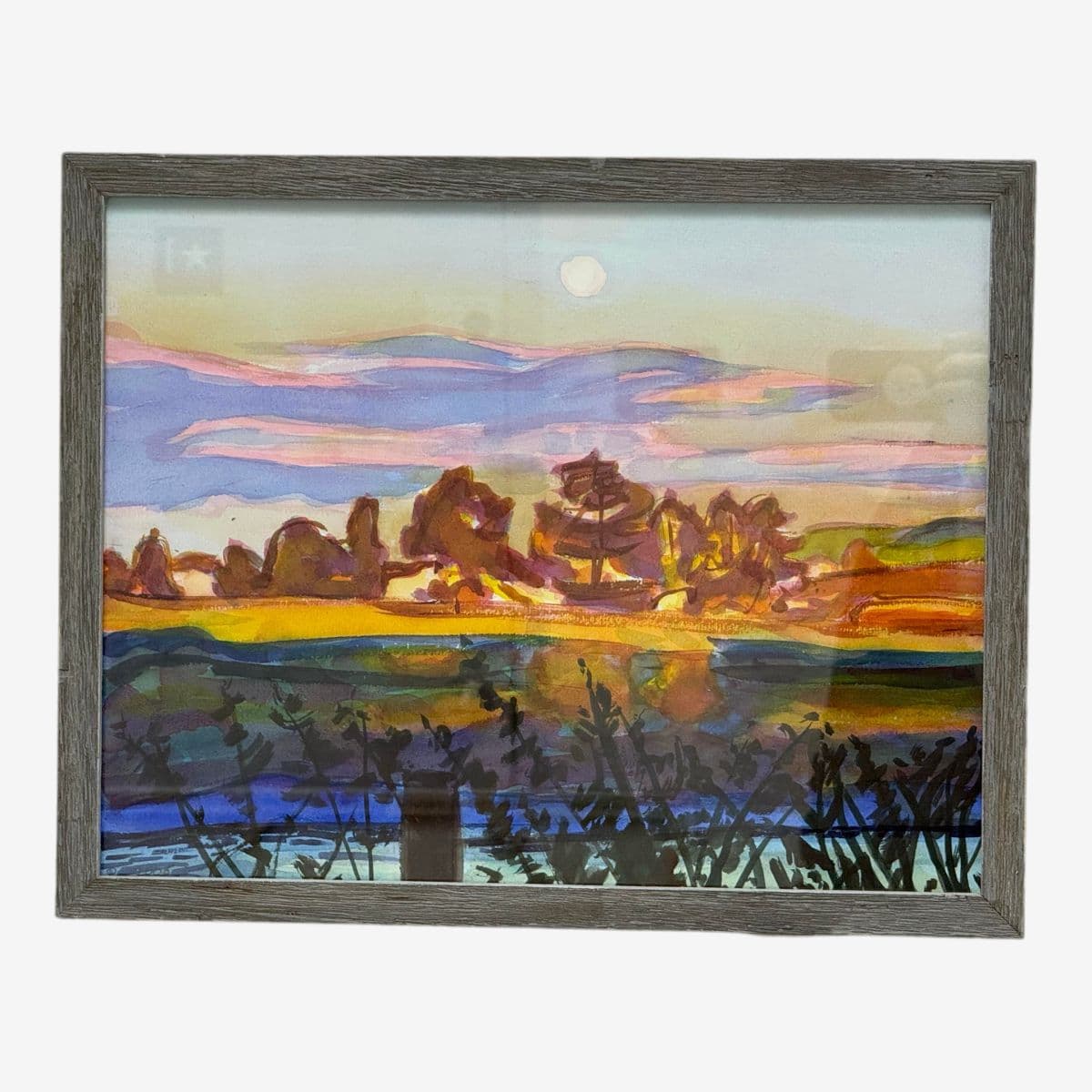 Post Impressionistic Original Watercolor Art Work, Framed - Image 1