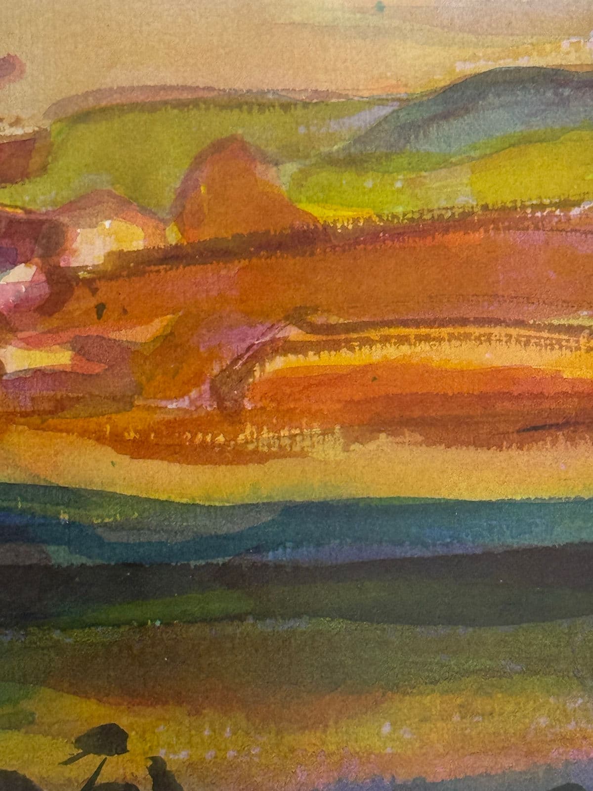 Post Impressionistic Original Watercolor Art Work, Framed - Thumbnail 9