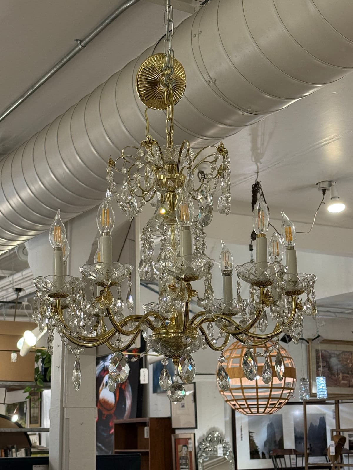 Vintage Brass + Crystal Chandelier - Thumbnail 5