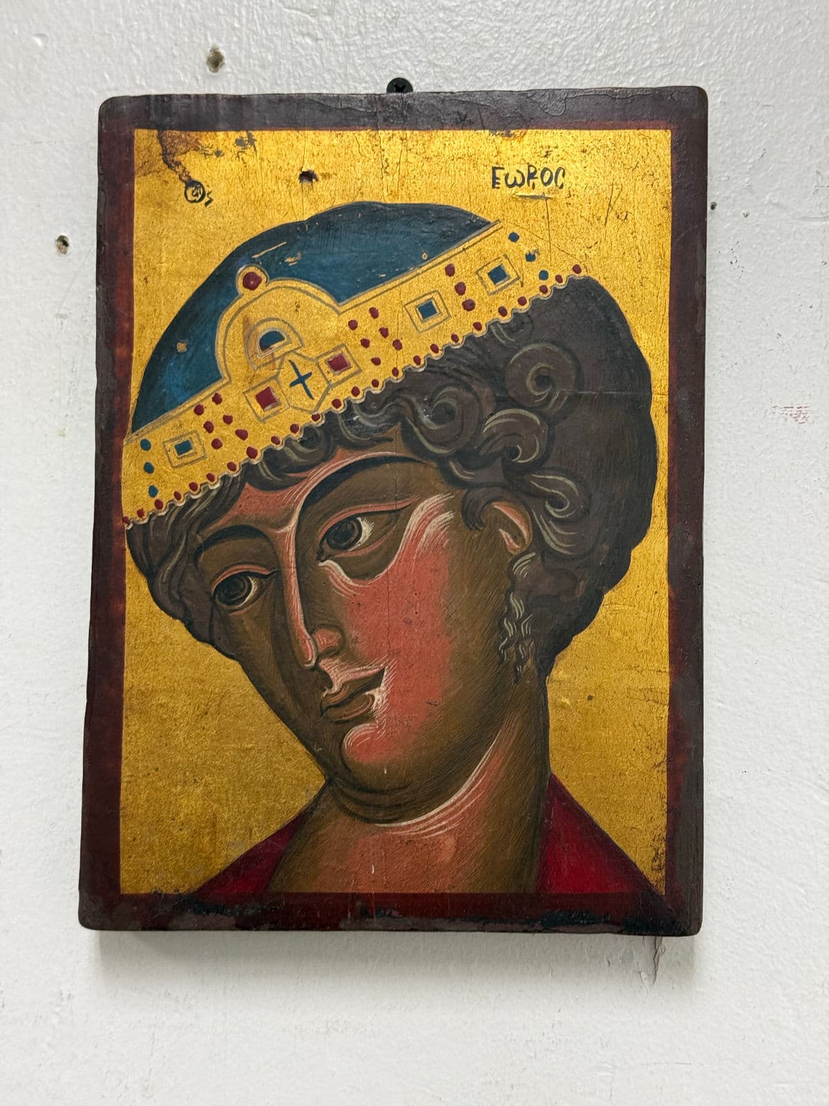 Greek Orthodox Painted Saint George the Wonder Worker on Wood, Signed - Thumbnail 7