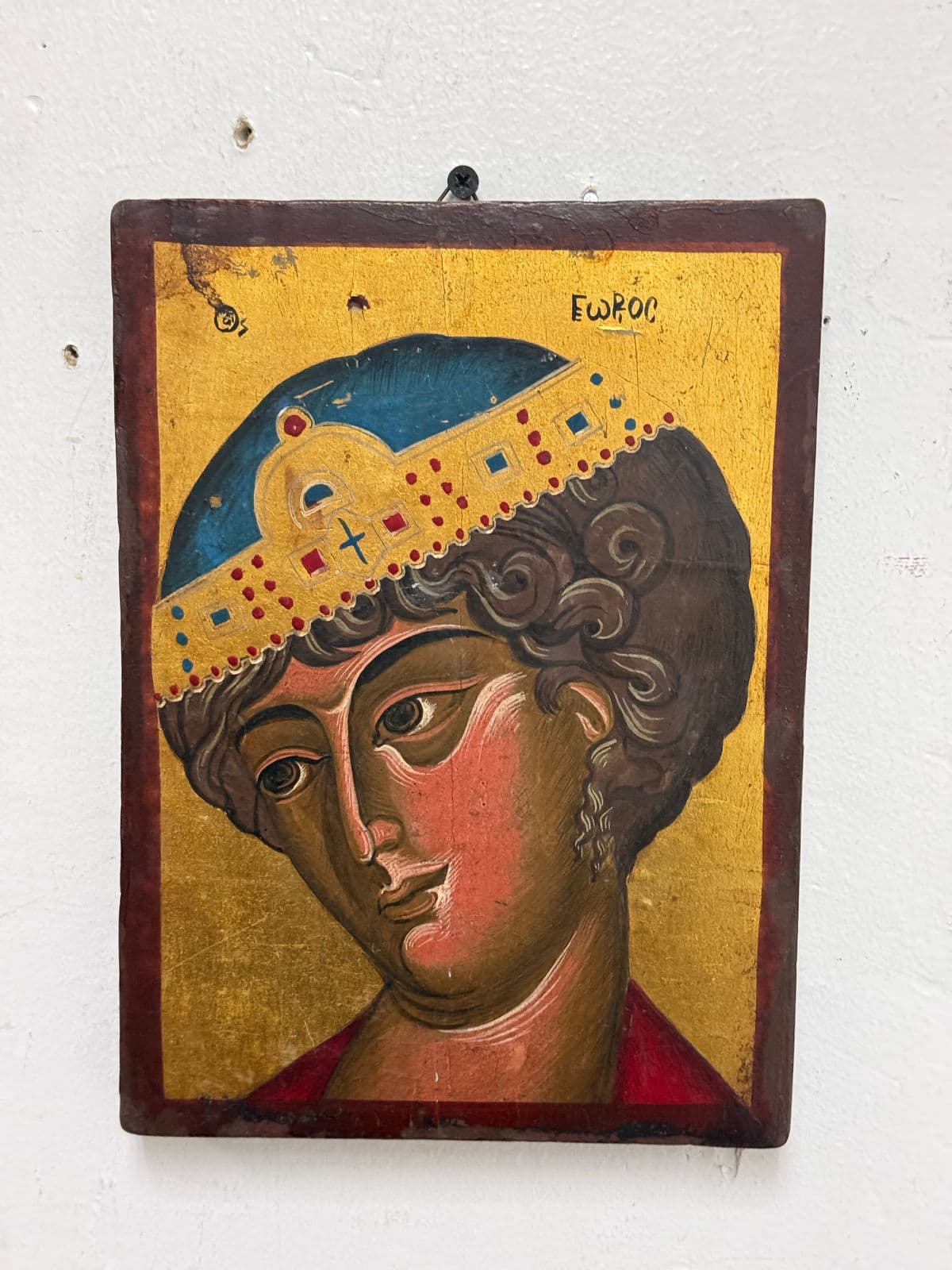 Greek Orthodox Painted Saint George the Wonder Worker on Wood, Signed - Thumbnail 11