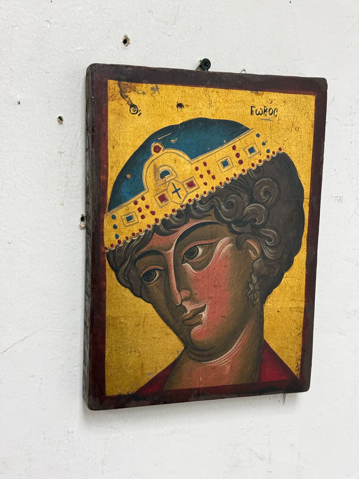 Greek Orthodox Painted Saint George the Wonder Worker on Wood, Signed - Thumbnail 10