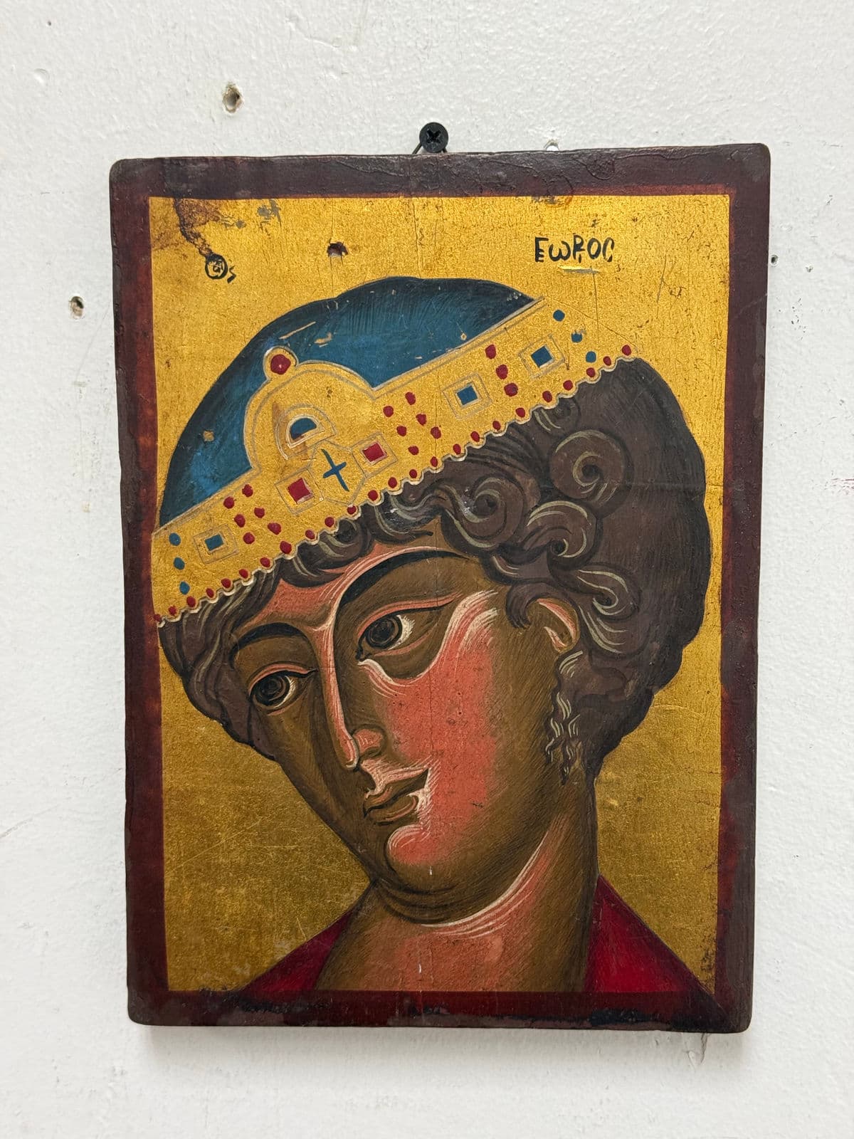 Greek Orthodox Painted Saint George the Wonder Worker on Wood, Signed - Thumbnail 8