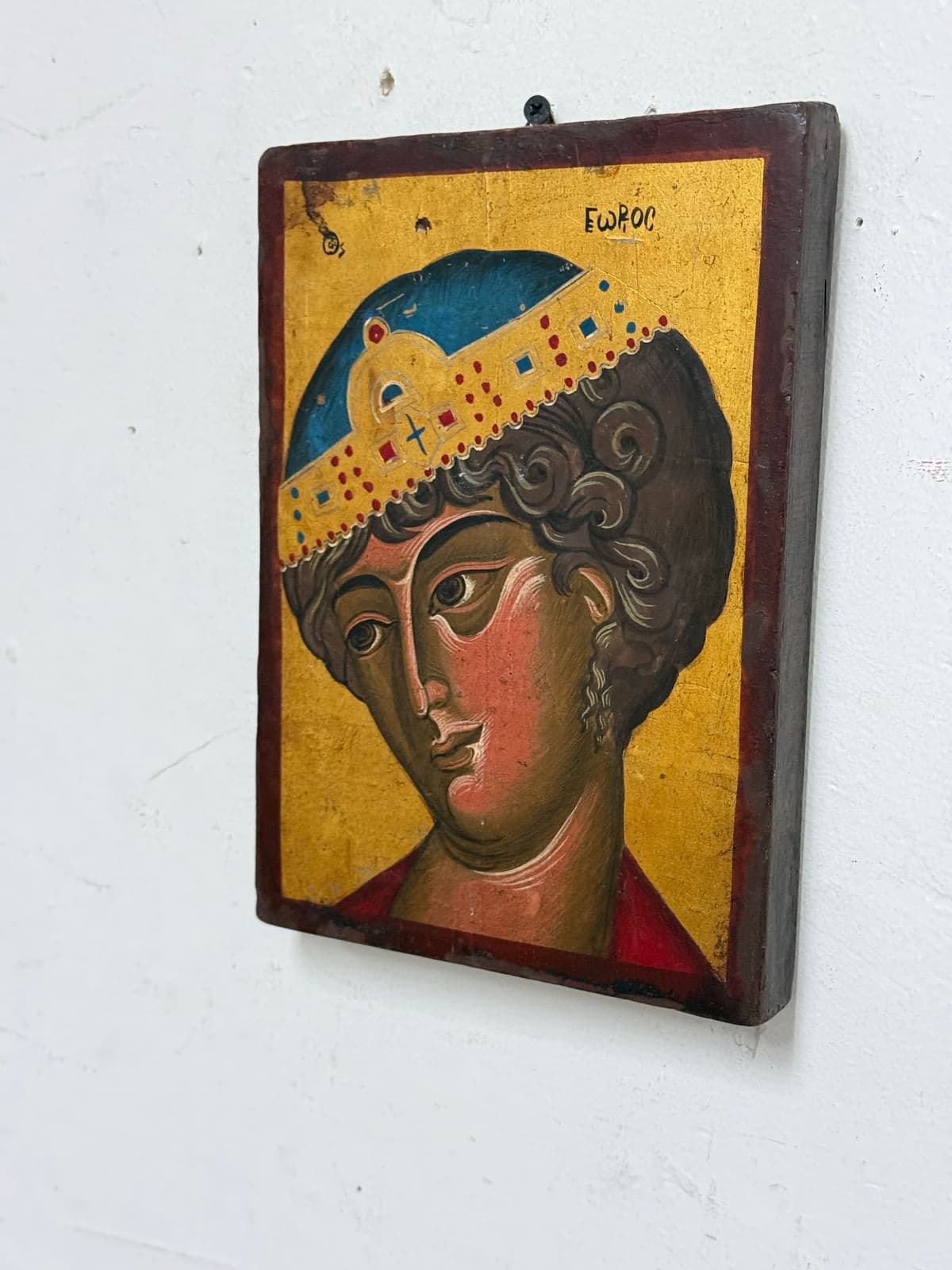 Greek Orthodox Painted Saint George the Wonder Worker on Wood, Signed - Thumbnail 13