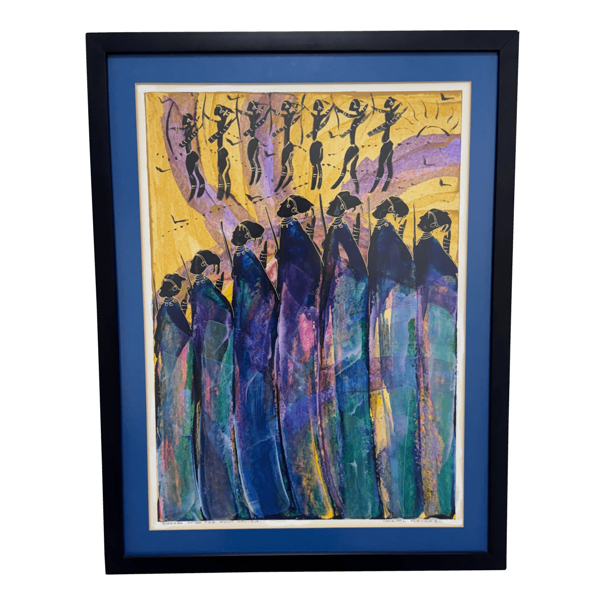 David N'lala of Namibia Modernist Expressionism Acrylics on Paper, Framed - Thumbnail 2