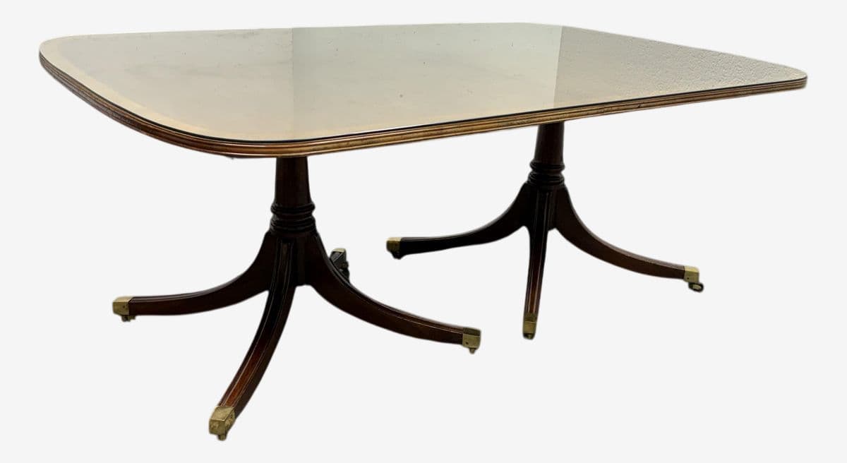 Georgian Satinwood + Mahogany Double Pedestal Dining Table - Image 1