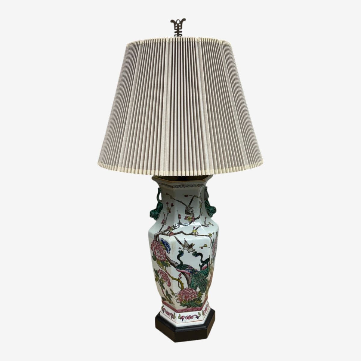 Chinese Famille Rose Table Lamp With Pleated Shade - Image 1