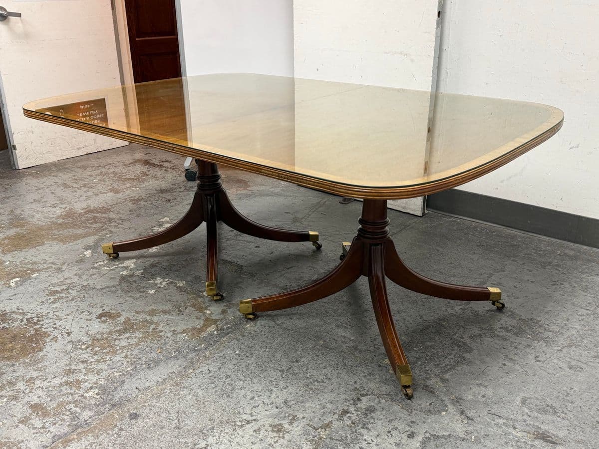 Georgian Satinwood + Mahogany Double Pedestal Dining Table - Thumbnail 3