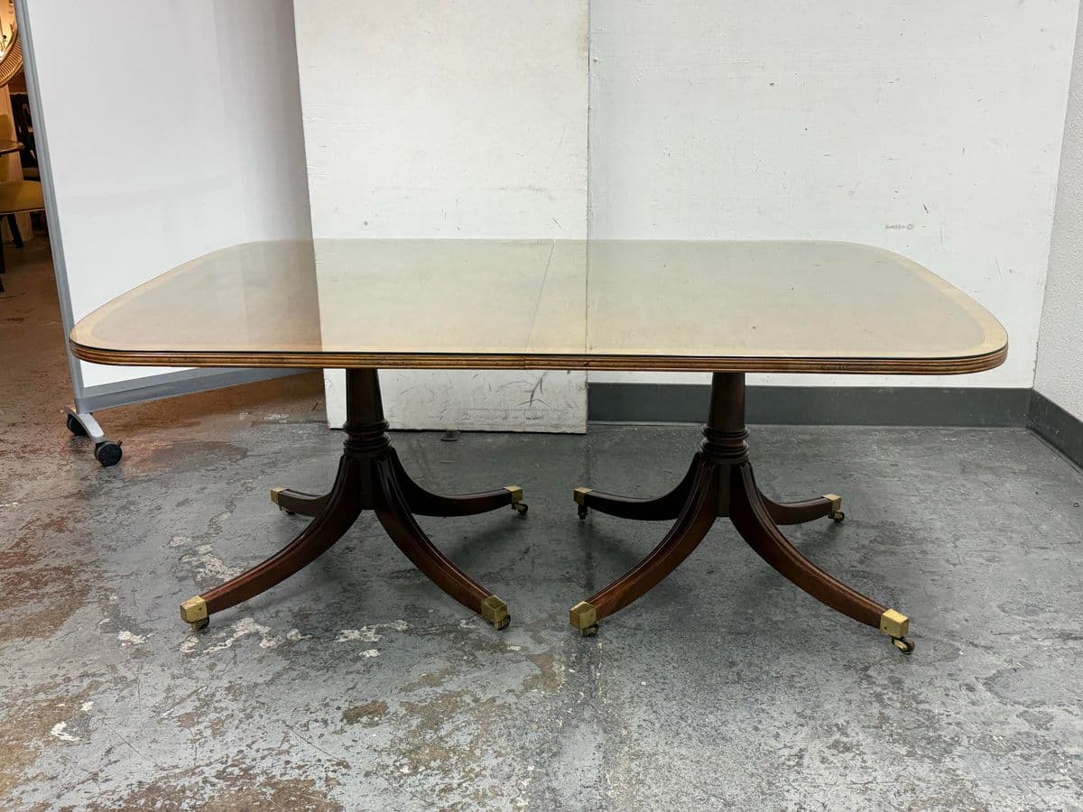 Georgian Satinwood + Mahogany Double Pedestal Dining Table - Thumbnail 4