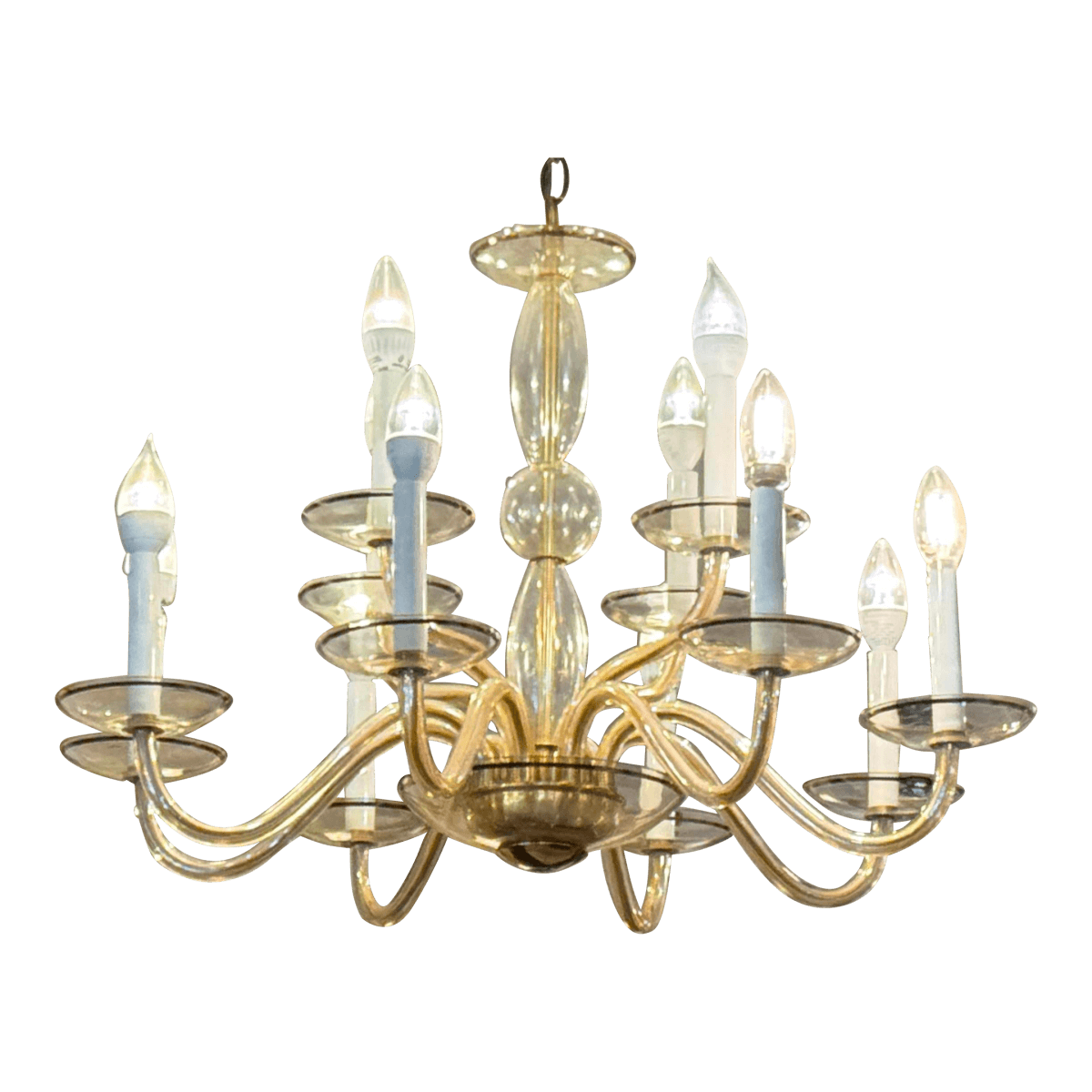 Vintage Amber Murano Glass 12 Light Chandelier - Thumbnail 2