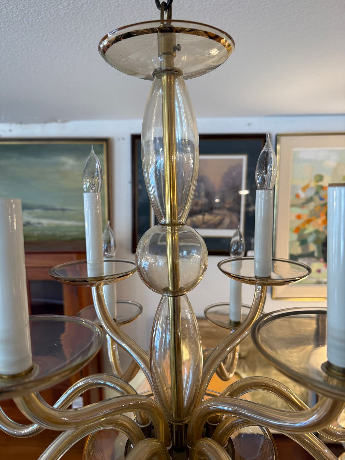 Vintage Amber Murano Glass 12 Light Chandelier - Thumbnail 5