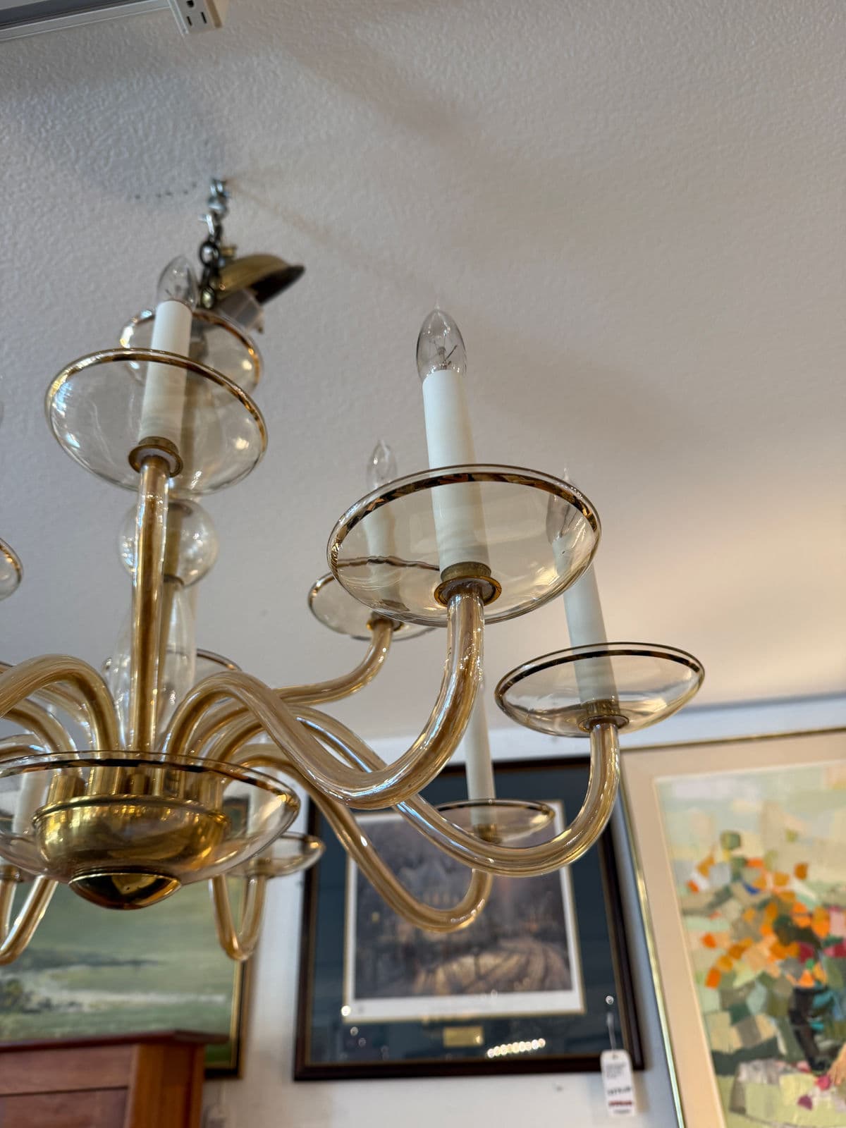 Vintage Amber Murano Glass 12 Light Chandelier - Thumbnail 13