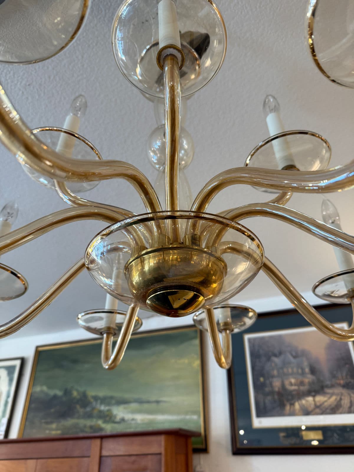 Vintage Amber Murano Glass 12 Light Chandelier - Thumbnail 11