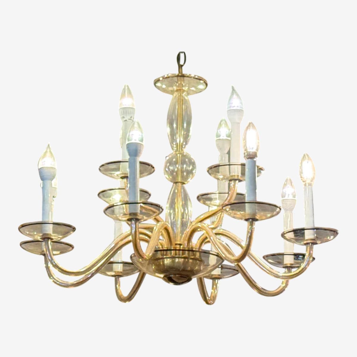 Vintage Amber Murano Glass 12 Light Chandelier - Image 1