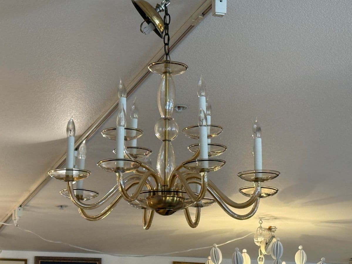 Vintage Amber Murano Glass 12 Light Chandelier - Thumbnail 7