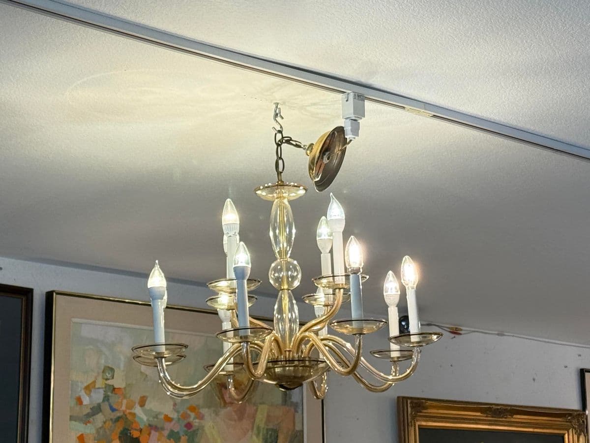 Vintage Amber Murano Glass 12 Light Chandelier - Thumbnail 9