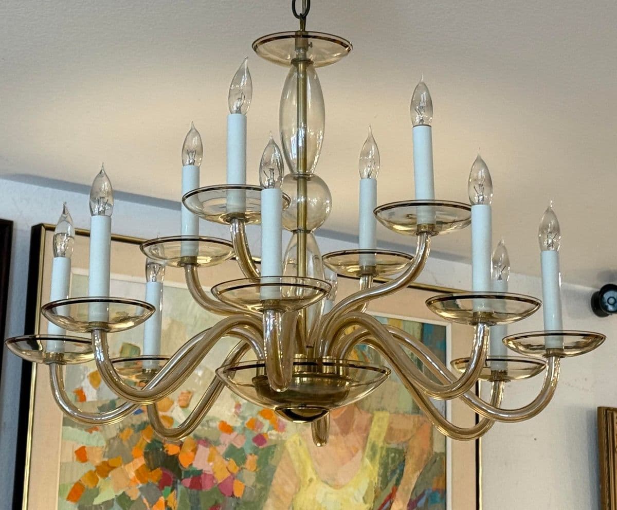 Vintage Amber Murano Glass 12 Light Chandelier - Thumbnail 3