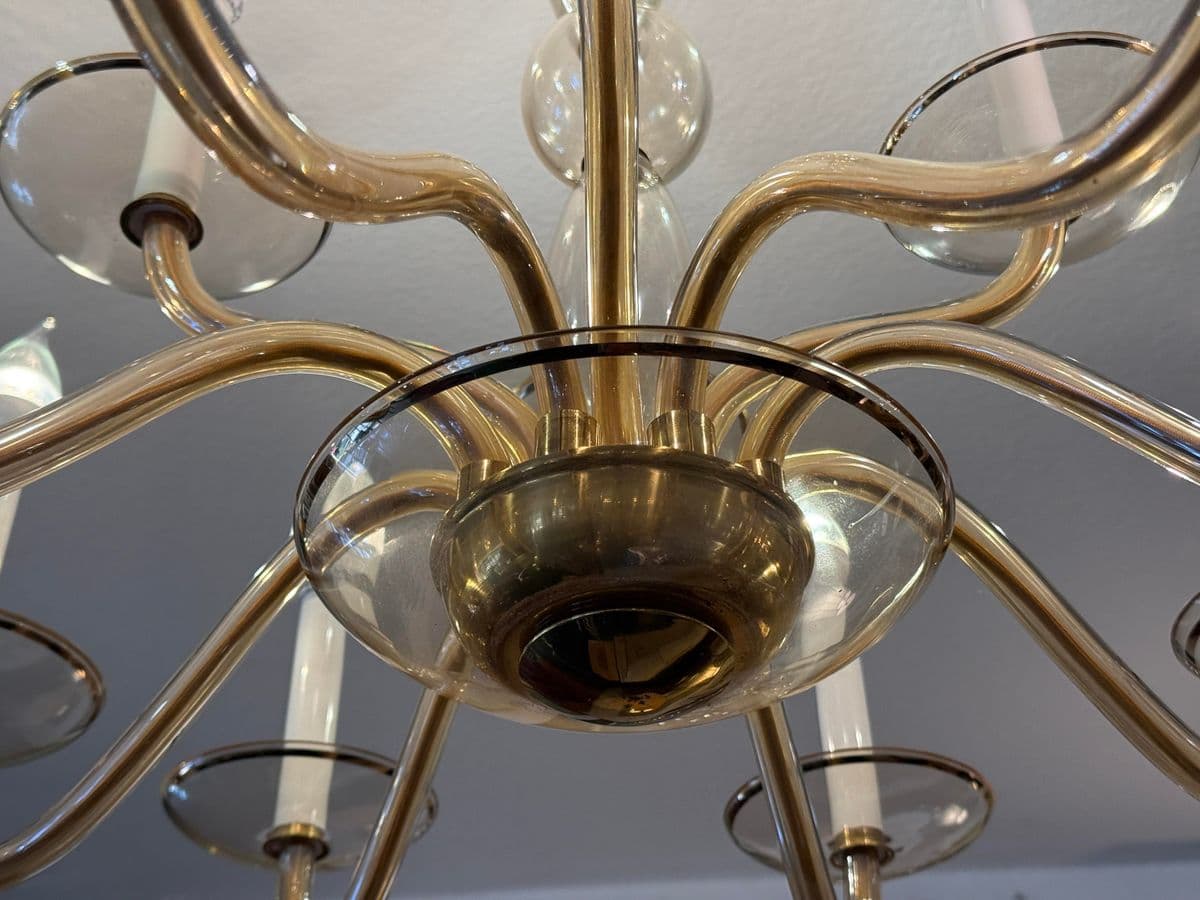 Vintage Amber Murano Glass 12 Light Chandelier - Thumbnail 10