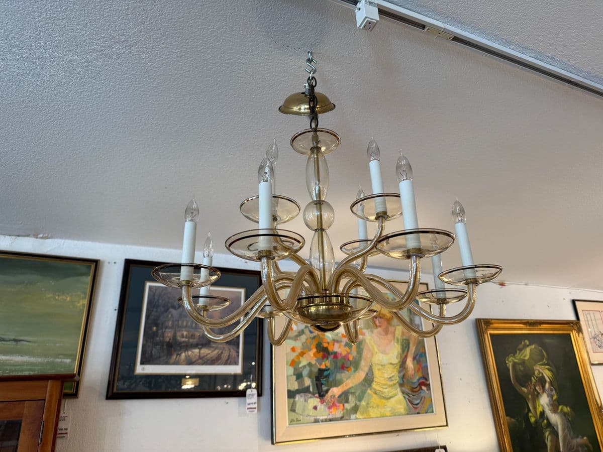 Vintage Amber Murano Glass 12 Light Chandelier - Thumbnail 12