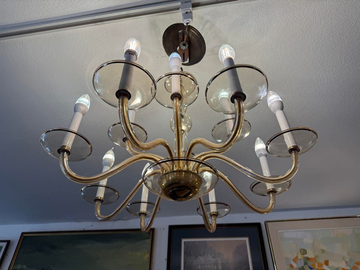 Vintage Amber Murano Glass 12 Light Chandelier - Thumbnail 8