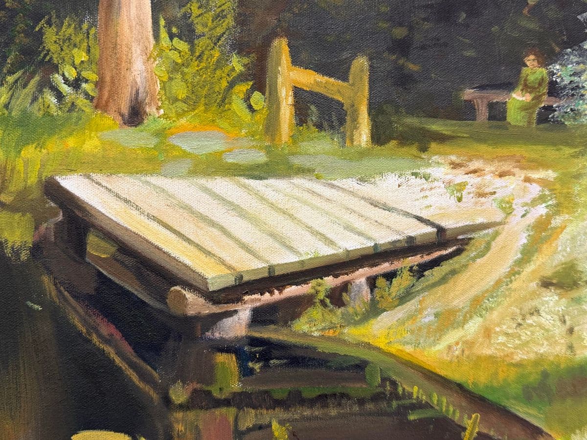Impressionist Acrylic on Canvas Dock on a Pond Landscape Painting - Thumbnail 8
